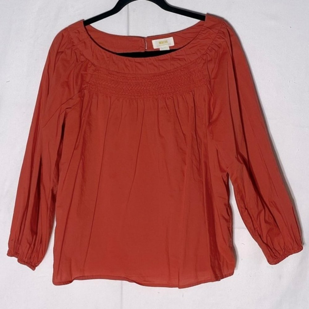 Anthropologie Maeve Orange Jessie Smocked Swing Blouse S